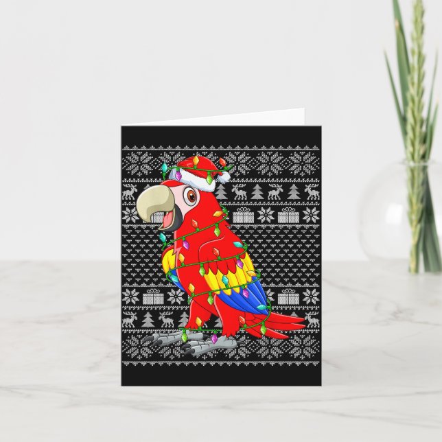 Macaw Parrot Christmas Lights Ugly Sweater Funny B Kort (Framsida)
