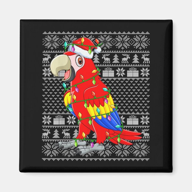 Macaw Parrot Christmas Lights Ugly Sweater Funny B Magnet (Framsidan)