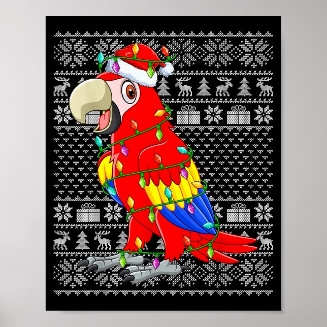 Macaw Parrot Christmas Lights Ugly Sweater Funny B Poster (Framsidan)