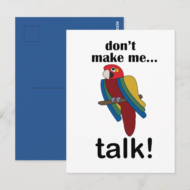 Macaw Parrot Don't Make Me Talk Funny Quote Vykort (Fram/baksida)