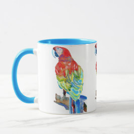 Macaw Parrot-färgade fåglar Vattenfärg Mugg Blue