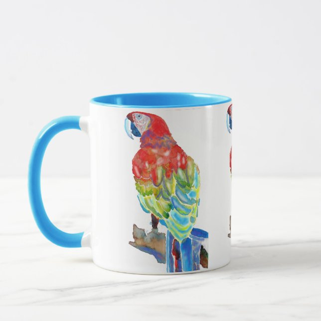 Macaw Parrot-färgade fåglar Vattenfärg Mugg Blue (Vänster)