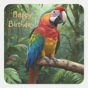 Macaw Parrot i Jungle Fyrkantigt Klistermärke