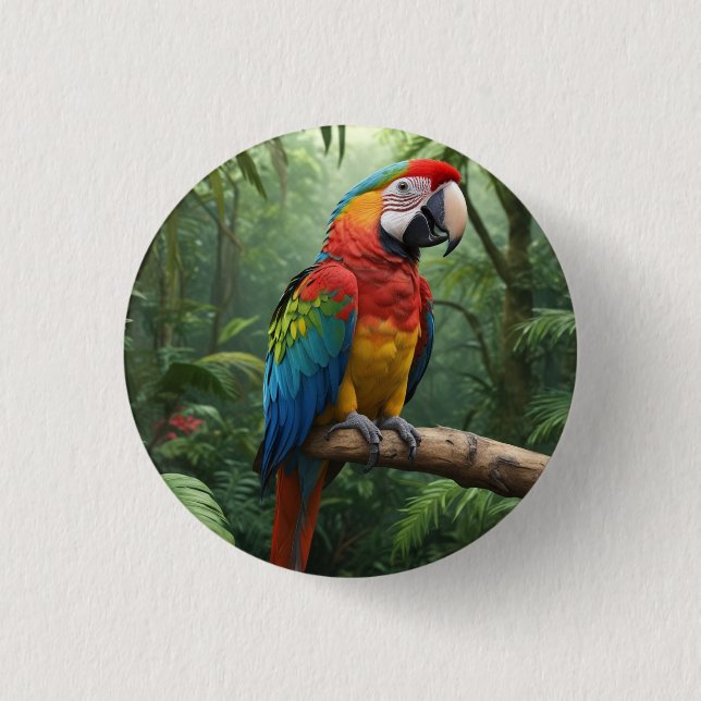 Macaw Parrot i Jungle Knapp (Framsida)