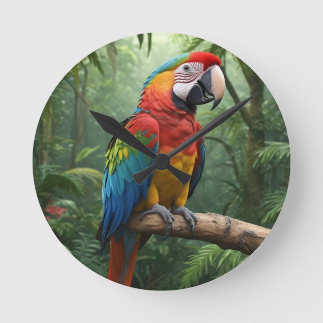 Macaw Parrot Rund Klocka (Framsida)