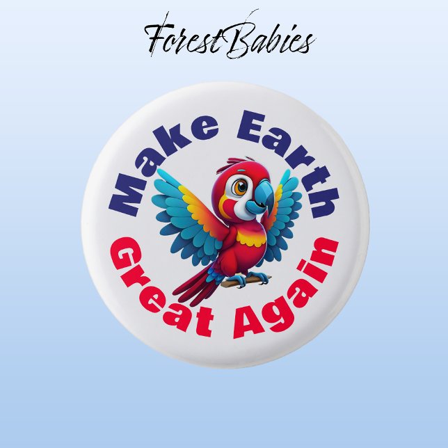 Macaw Parrot Wildlife Bird Gör jorden Underbar ige Knapp (Macaw Parrot 🌴 Tropical Bird ForestBabies Button)