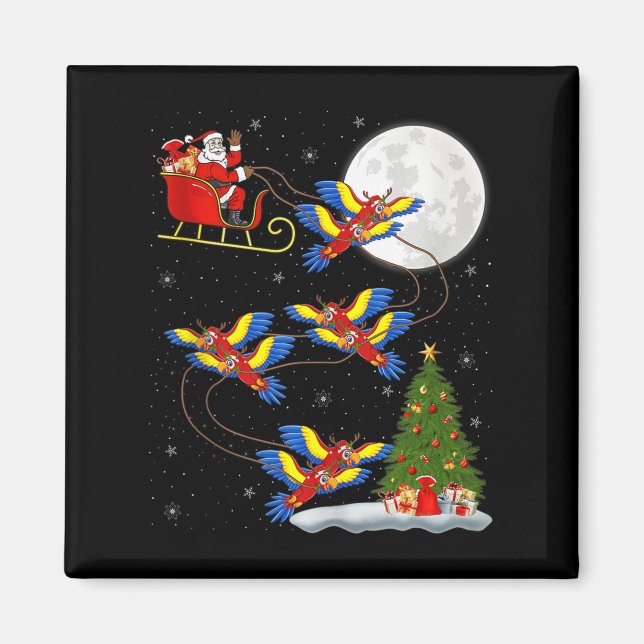 Macaw Parrots Santa Sleigh Flying Funny Magical Ch Magnet (Framsidan)