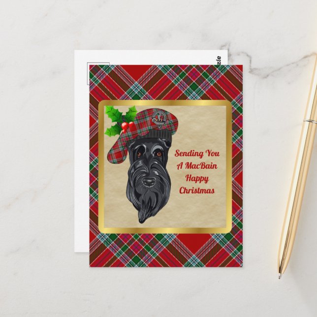 MacBain Klan Badge & Tartan Julvykort Vykort (Fram/Back In Situ)