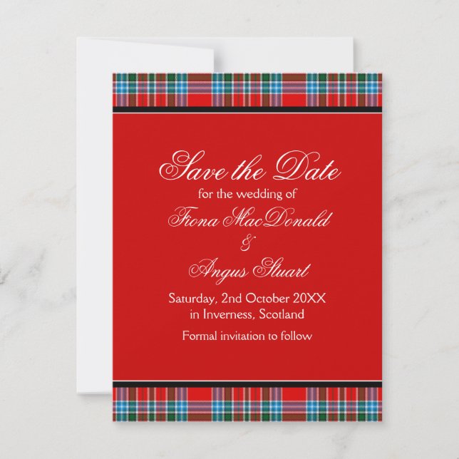 MacBean Ancient Tartan Bröllop spara datum Card Datumet (Framsida)