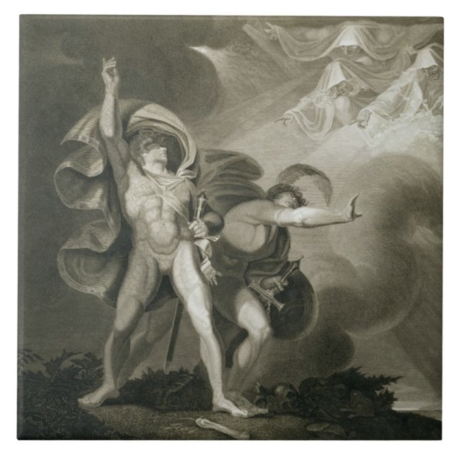 Macbeth, Banquo och de tre häxorna på heathen Kakelplatta (Framsidan)