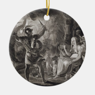 Macbeth de tre häxorna och Hecate agerar in dropp Julgransprydnad Keramik