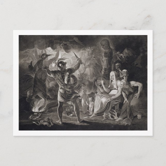 Macbeth, de tre vitorna och Hecat i lag IV, S Vykort (Framsida)