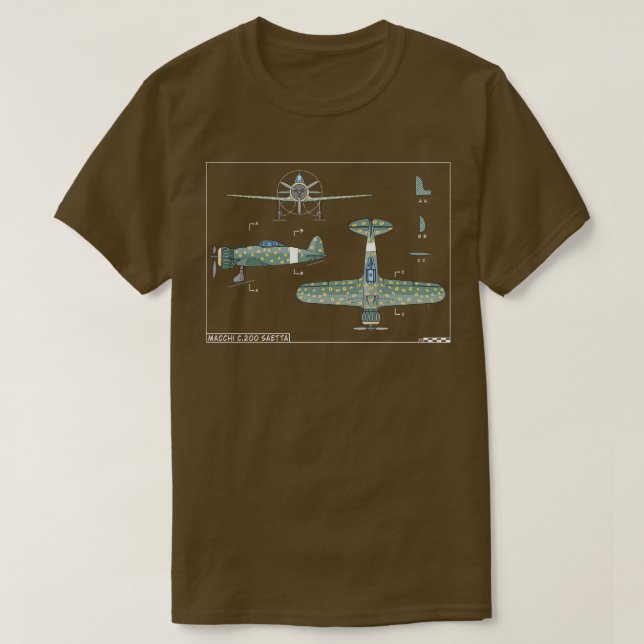 Macchi C200 Saetta Italienska WW2 Fighter Aircraft T Shirt (Design framsida)