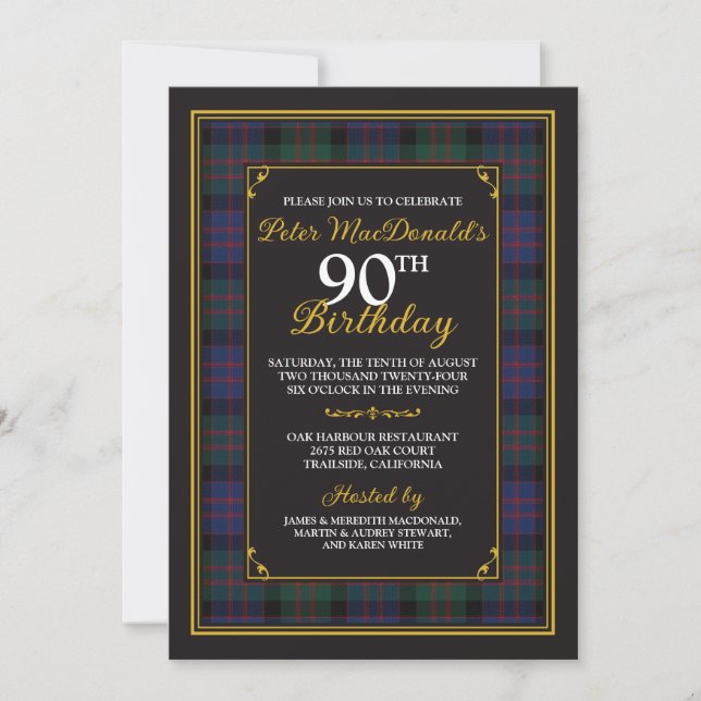 MacDonald Tartan 90:e födelsedagsinbjudan Inbjudningar (Framsida)