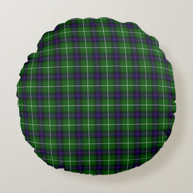 MacDonald tartan grönt blue plaid Rund Kudde (Framsidan)