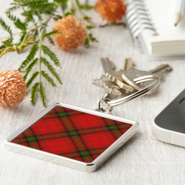 MacDougall tartan Red grönt plaid Fyrkantig Silverfärgad Nyckelring (Sidan)