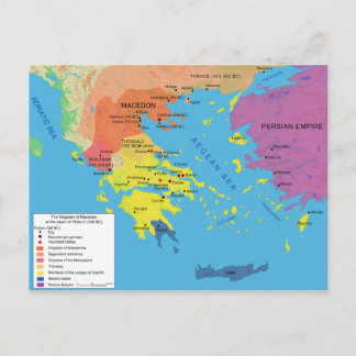 Macedon Karta vid Philip II 336 B.C. Vykort