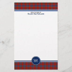 MacFarlane Klan Tartan Red och Blue Play Monogram Brevpapper