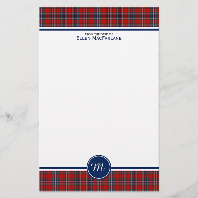 MacFarlane Klan Tartan Red och Blue Play Monogram Brevpapper (Framsida)