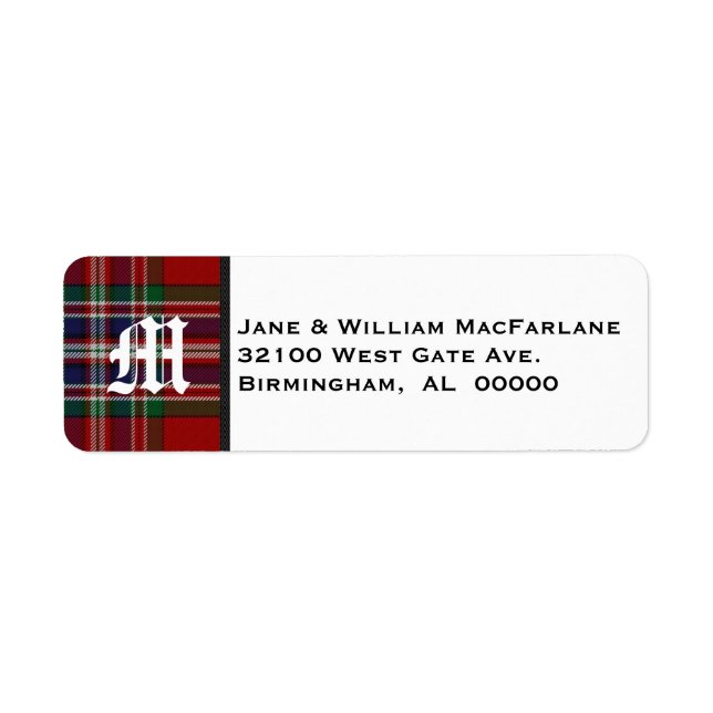 MacFarlane Tartan Play Monogram-Adressetiketter Returadress Etikett (Framsidan)