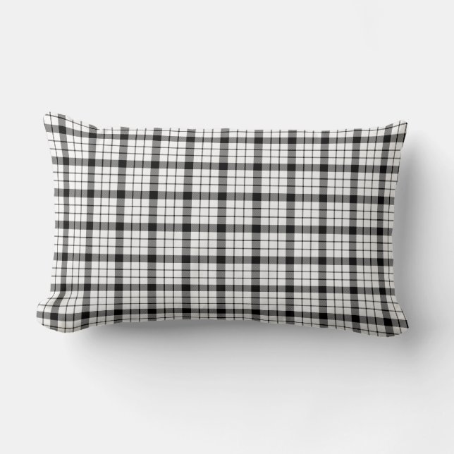 MacFarlane tartan svart vit schackrutig Lumbarkudde (Framsida)
