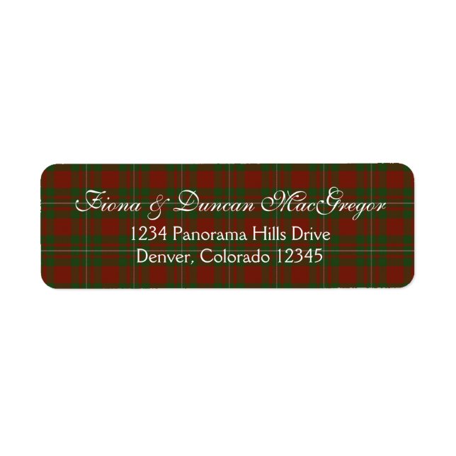 MacGregor Cardney Tartan Scottish Returadress Etikett (Framsidan)