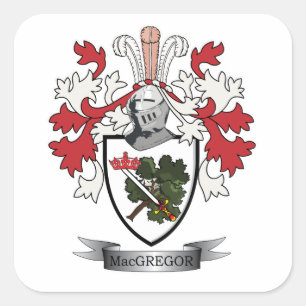 MacGregor Family Crest Jackar av Arm Fyrkantigt Klistermärke