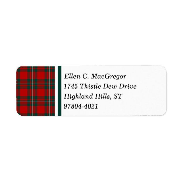 MacGregor Klan Red and Forest Grönt Tartan Returadress Etikett (Framsidan)