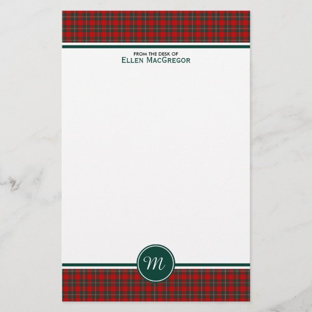 MacGregor Klan Tartan Red and Grönt Play Monogram Brevpapper (Framsida)