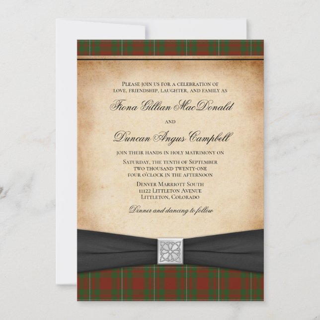 MacGregor of Cardney Tartan Wedding bjudande Inbjudningar (Framsida)