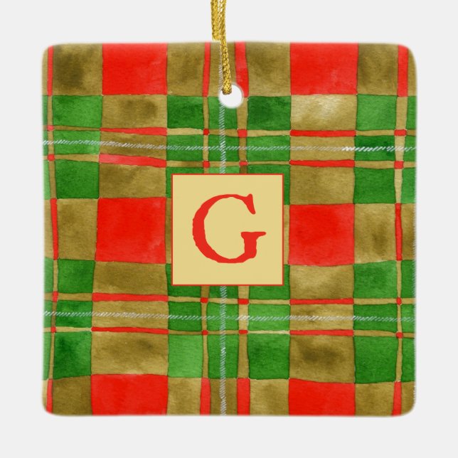 MACGREGOR TARTAN Ceramic Square Ornament + Initial (Framsida)
