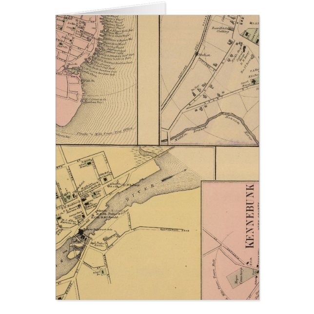 Machias, Eastport, Alfred, Kennebunk Hälsningskort (Framsidan)