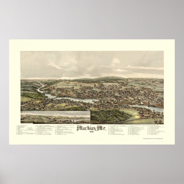 Machias, ME Panoramic Karta - 1896 Poster (Framsidan)