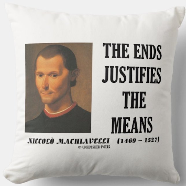 Machiavelli avslutar justeringen av citatet för El Kudde (Throw pillow featuring  political philosopher Niccolo Machiavelli's observation on statecraft)