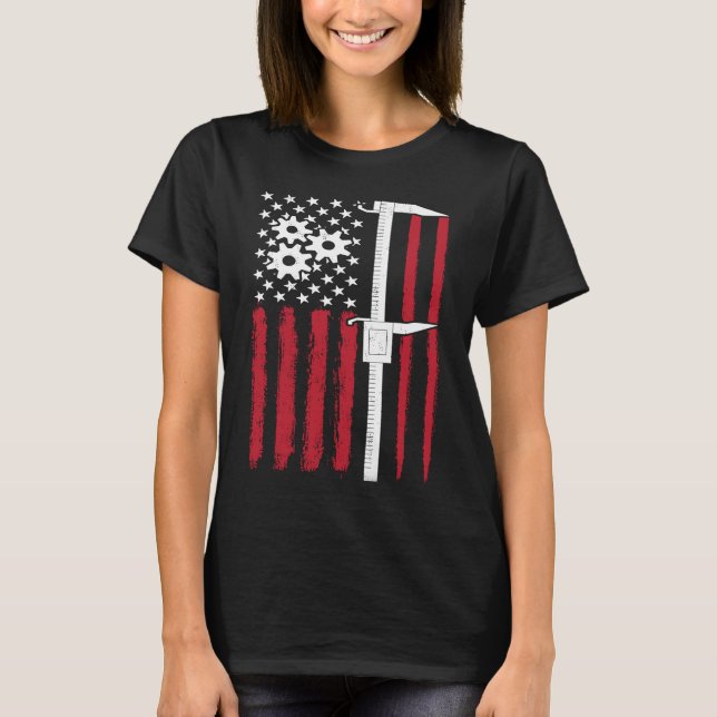 Machine Caliper  Machinist American Flag Tools Dia T Shirt (Framsida)