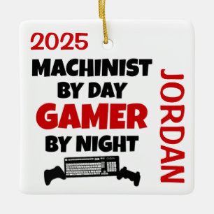 Machinist Kärlek spelar videospel Julgransprydnad Keramik