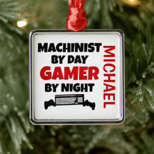 Machinist Kärlek spelar videospel Julgransprydnad Metall