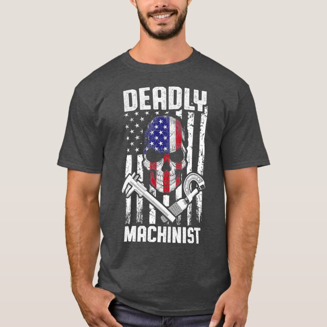Machinist US Flagga Maskin Operator Machining T Shirt (Framsida)