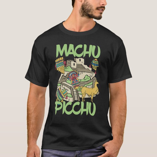 Machu Picchu Inca Peru Souvenir Ruined city South  T Shirt (Framsida)