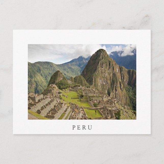 Machu Picchu, inkl. en stad i Peru, vitt vykort (Framsida)