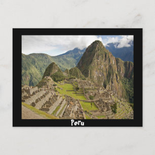 Machu Picchu, intill en stad i Peru, svart vykort