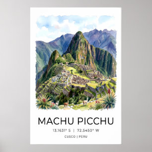 Machu Picchu konsttryck - Blå dimmig landskap med Poster
