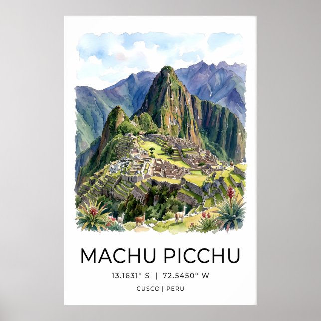 Machu Picchu konsttryck - Blå dimmig landskap med Poster (Framsidan)