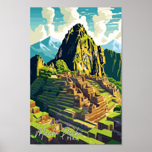 Machu Picchu Peru Art vintage resor illustration Poster