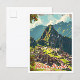 Machu Picchu Peru Artistic Travel Illustration Vykort