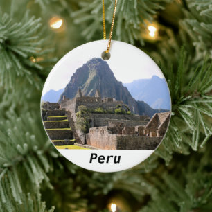 Machu Picchu Peru - Huayna Picchu Mountain Julgransprydnad Keramik