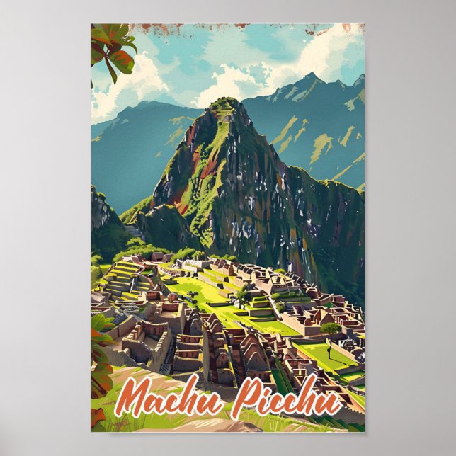 Machu Picchu Peru Konstnärlig Resillustration Poster (Framsidan)