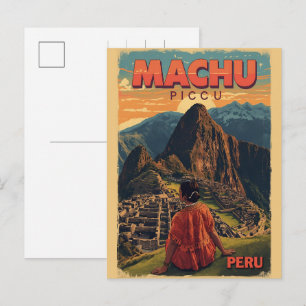 Machu Picchu Peru lokal flicka bergsutsikter gåvor Helg Vykort