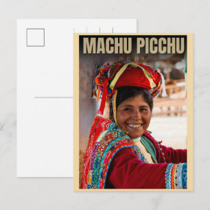Machu Picchu Peru lokal flicka bergsutsikter gåvor Helg Vykort