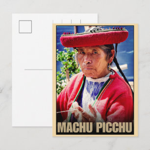 Machu Picchu Peru lokal gammal kvinna presenter Helg Vykort